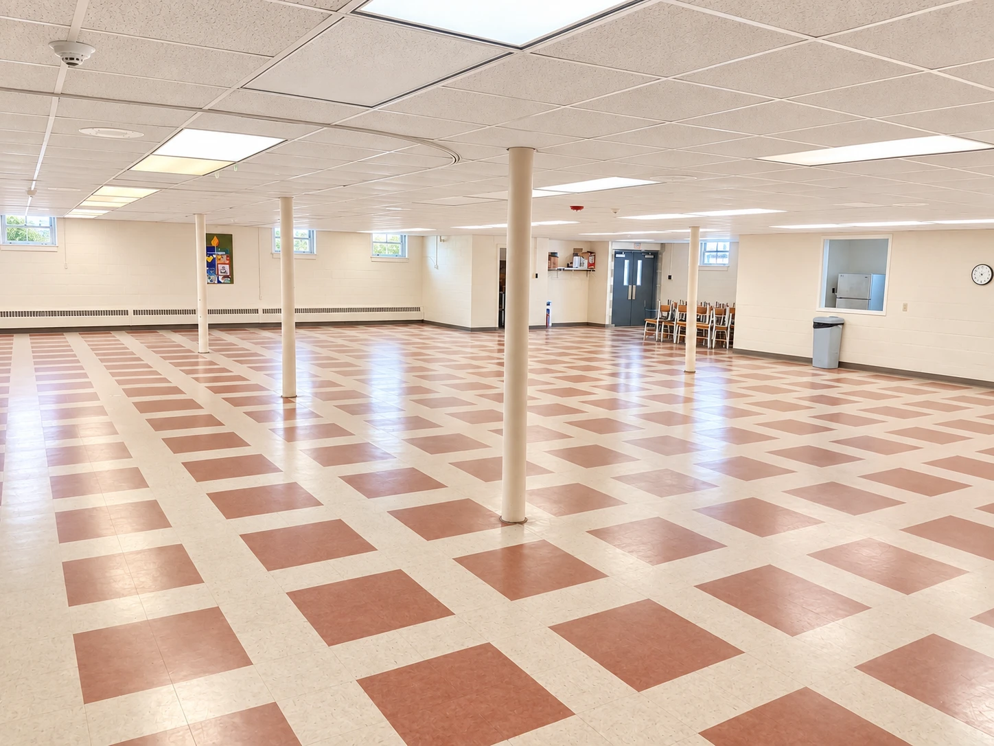 Lower-level gathering space at Zion Lutheran Church